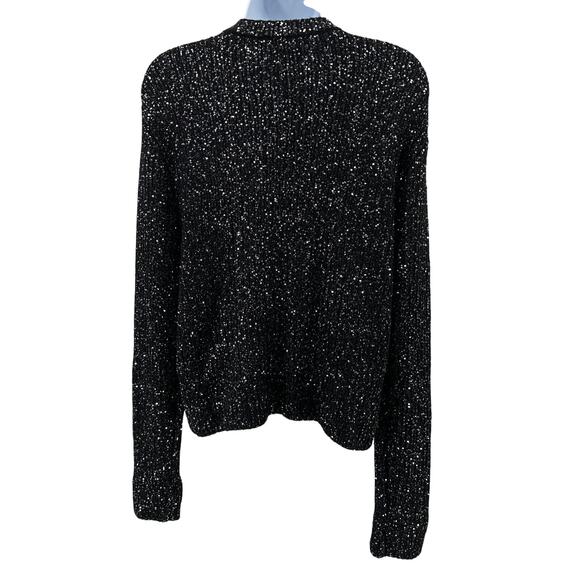 Future Collective Sweater WMNS M Black Knit Sequined Sparkle Button Up Stretchy - Picture 7 of 11